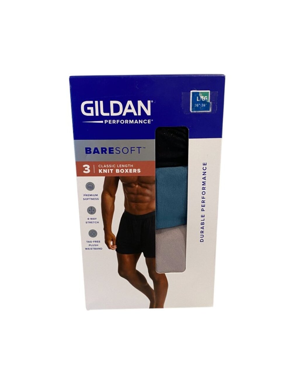 GILDAN Performance Baresoft Knit Boxers Size Large Set of 3